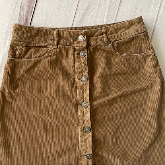 Zara Corduroy Skirt Women’s M Brown Button Front Academia Chocolate Western Boho - Picture 5 of 16